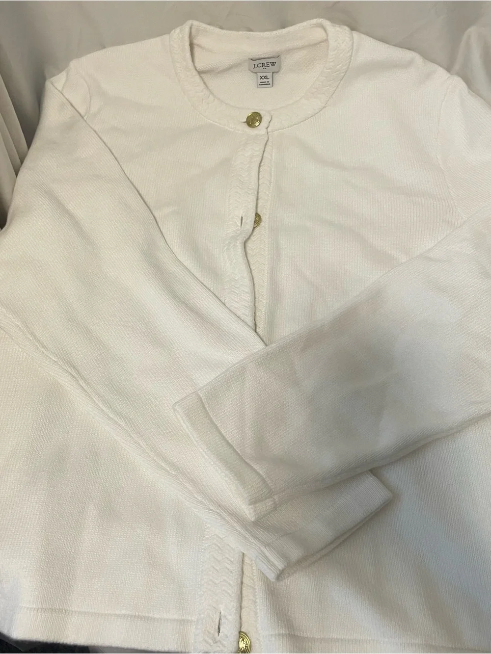 J. Crew White Crewneck Cardigan with Gold Buttons